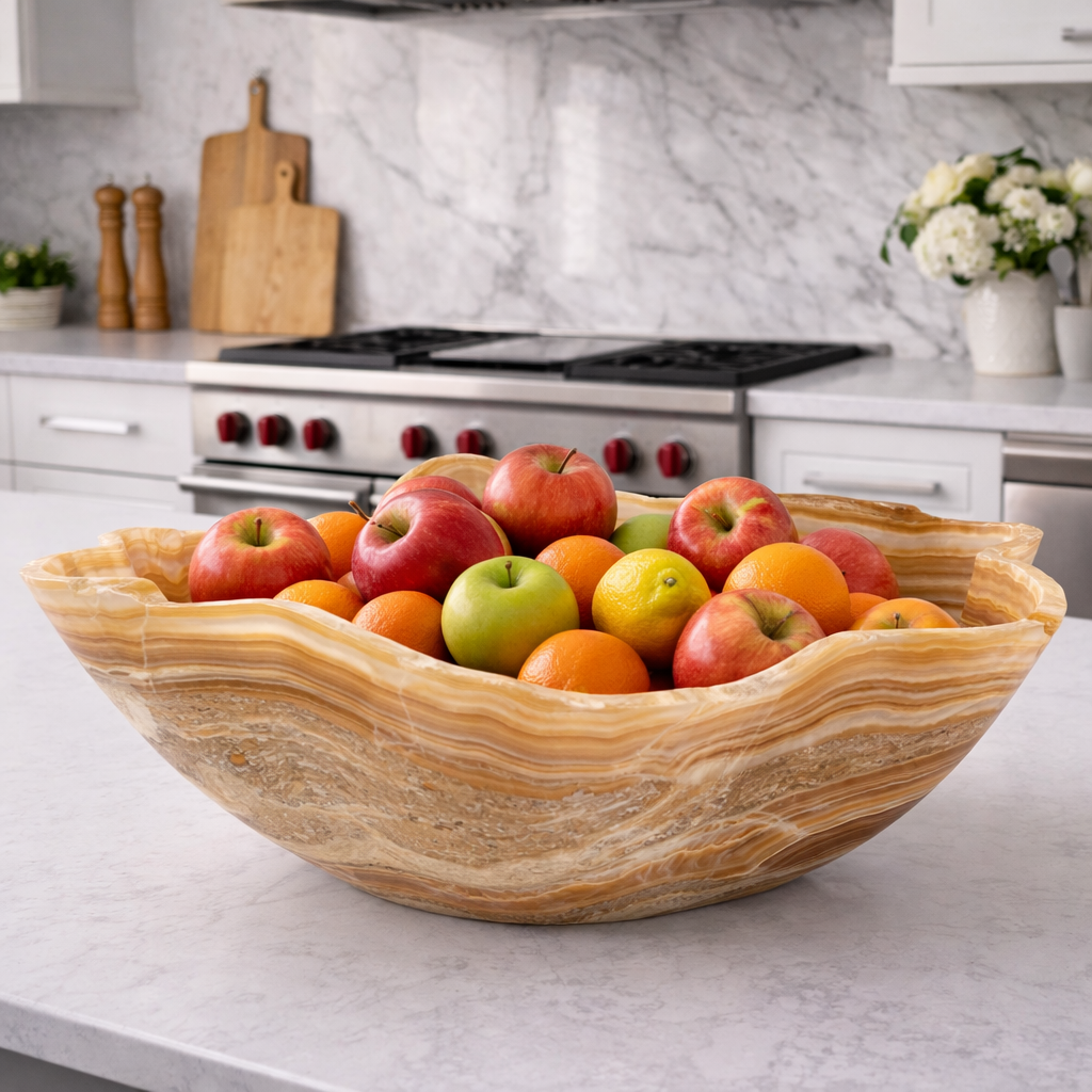 Stunning Orange & Brown Decorative Onyx Bowl - Centerpiece - Fruit platter
