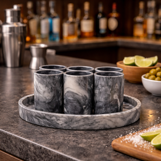 Gray Marble Tequila Shots - Hand carved shot - (Set of 6)