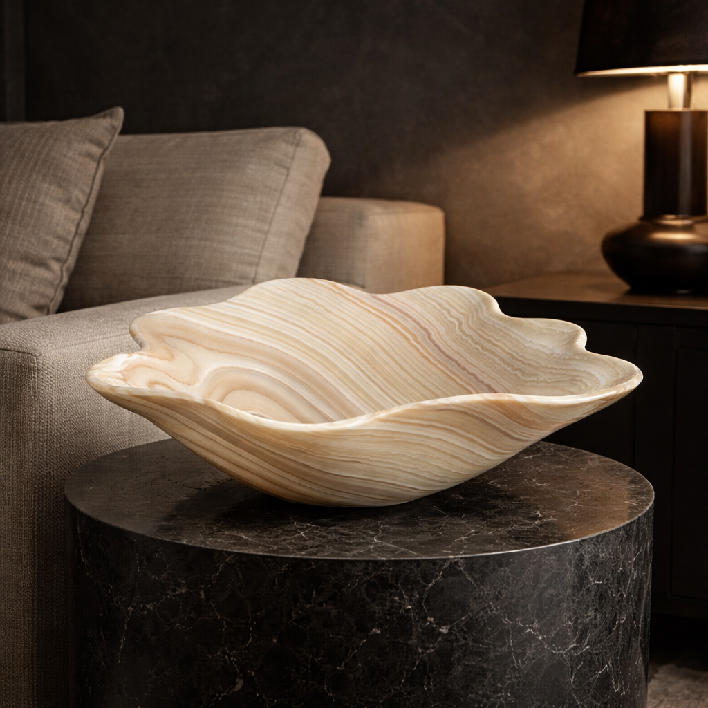 Beige and White Decorative Onyx Bowl - Centerpiece - Fruit Platter