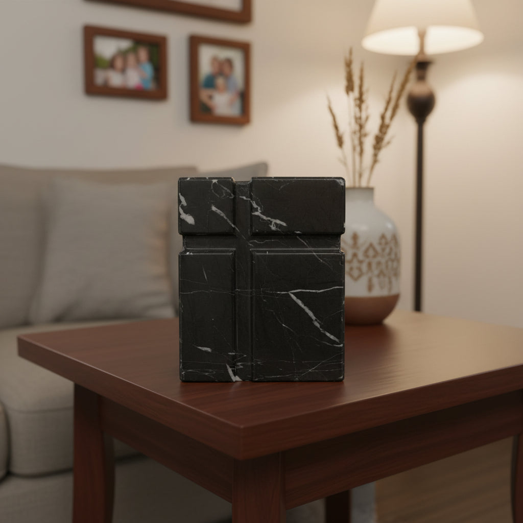 Black Marble Cremation Urn for Human or pet Ashes