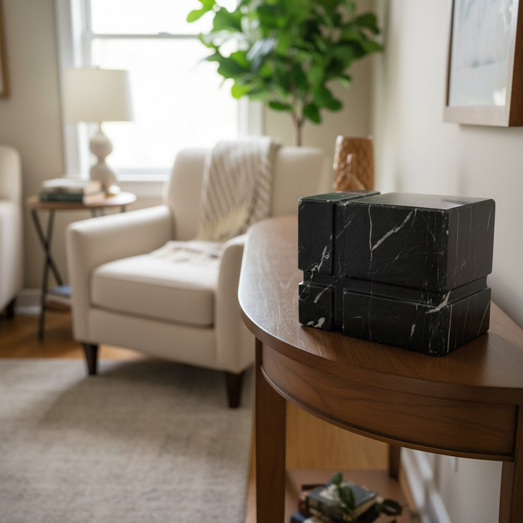 Black Marble Cremation Urn for Human or pet Ashes