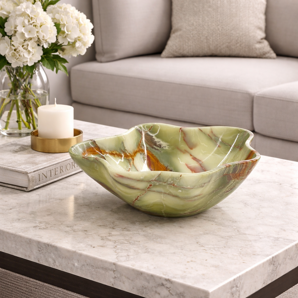 Green & Brown Decorative Onyx Bowl - Centerpiece - Fruit platter