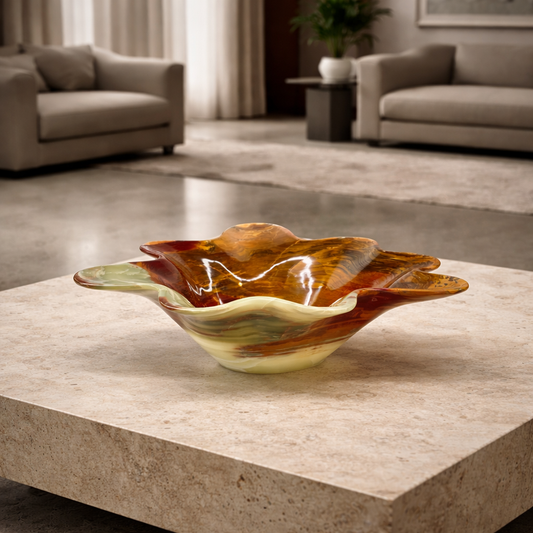 Green & Brown Decorative Onyx Bowl - Centerpiece - Fruit platter