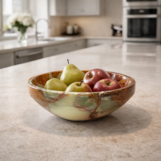 Green & Brown Decorative Onyx Bowl - Centerpiece - Fruit platter