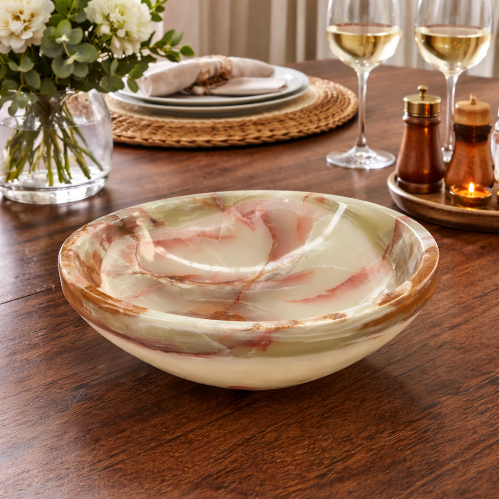 Green & Brown Decorative Onyx Bowl - Centerpiece - Fruit platter