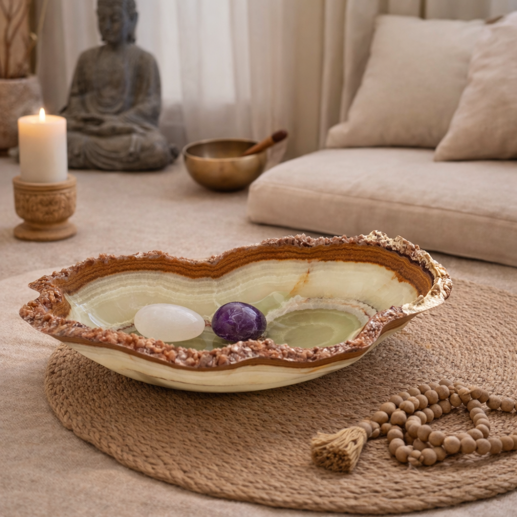 Green & Brown Decorative Onyx Bowl - Centerpiece - Fruit platter