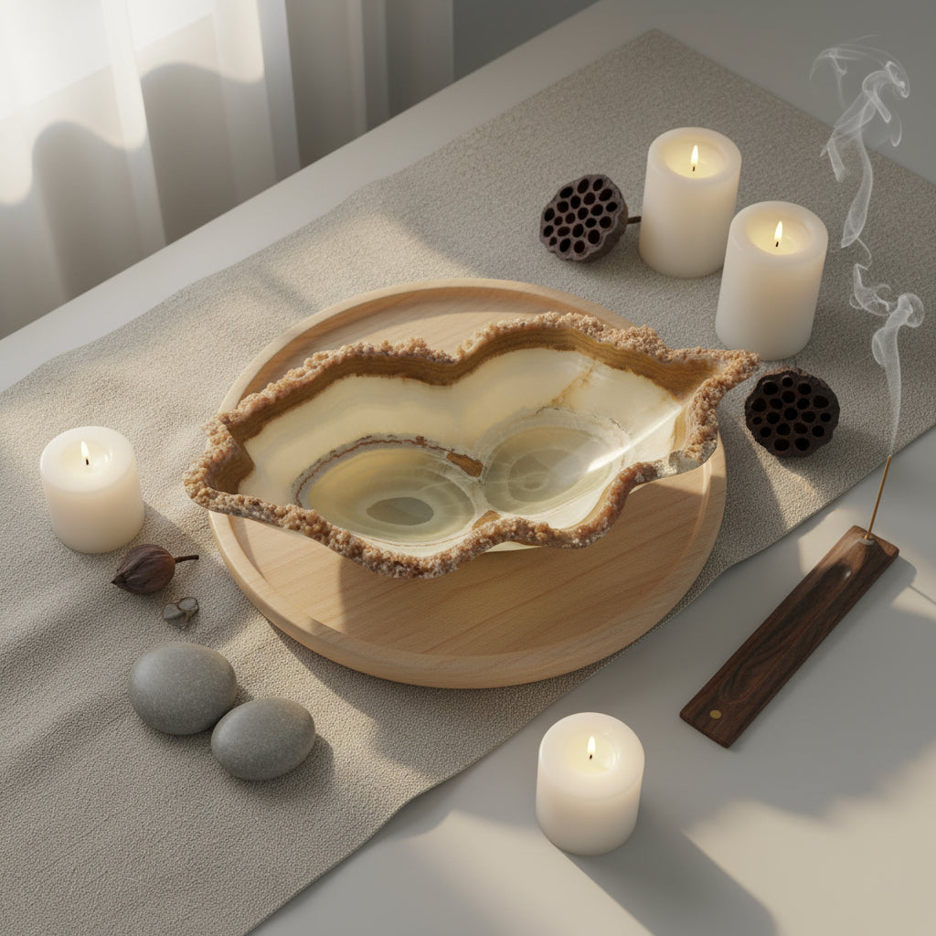 Green & Brown Decorative Onyx Bowl - Centerpiece - Fruit platter