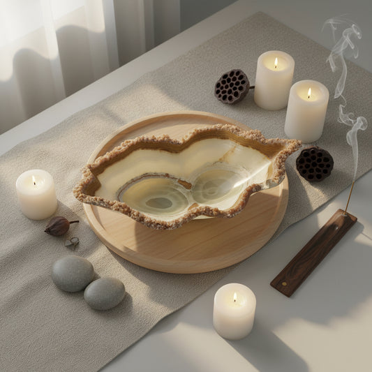 Green & Brown Decorative Onyx Bowl - Centerpiece - Fruit platter