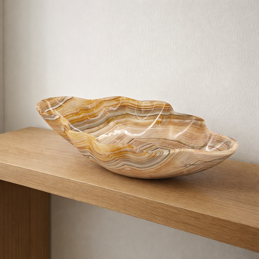 Red & Beige Decorative Onyx Bowl - Centerpiece - Fruit platter