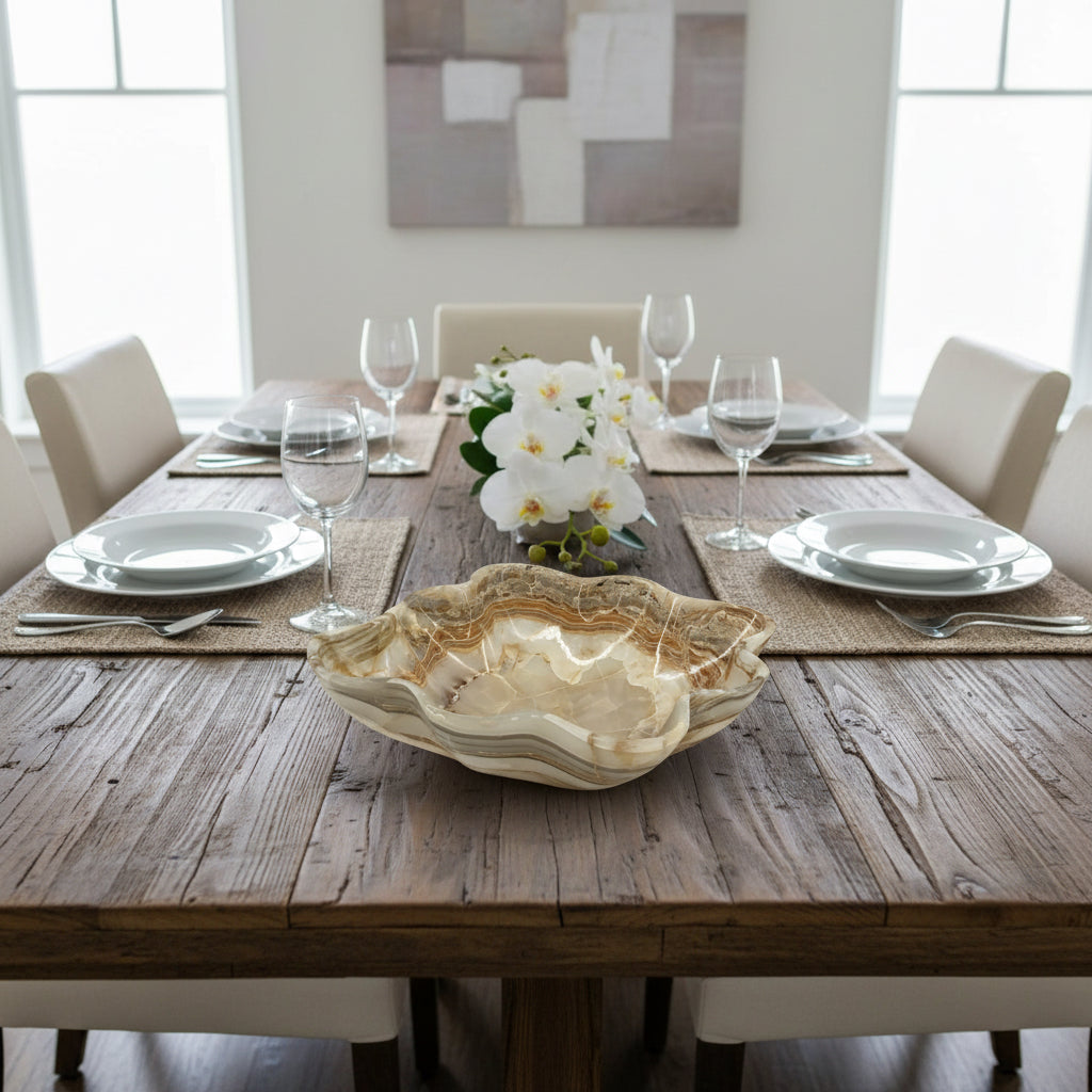 Beige & Brown Decorative Onyx Bowl - Centerpiece - Fruit Platter