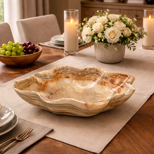 Beige & Brown Decorative Onyx Bowl - Centerpiece - Fruit Platter