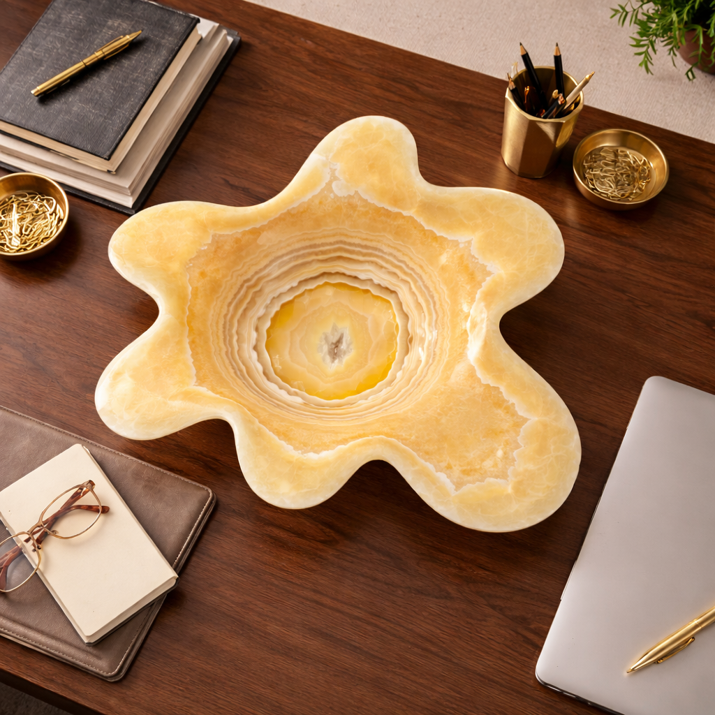 Beige & White Decorative Onyx Bowl - Centerpiece - Fruit Platter