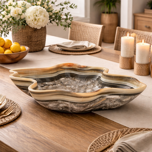 Black & Beige Decorative Onyx Bowl - Centerpiece - Fruit platter