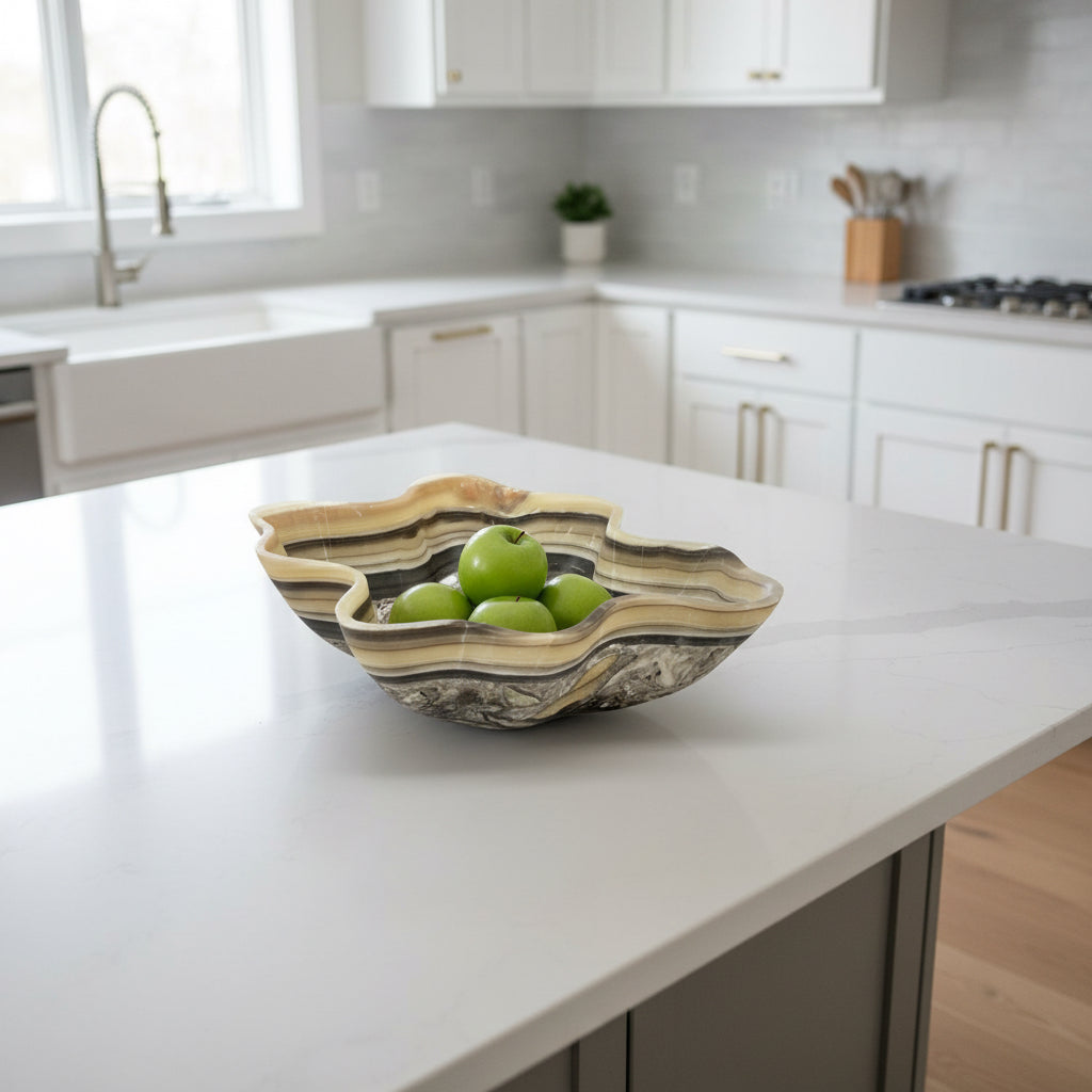 Black & Beige Decorative Onyx Bowl - Centerpiece - Fruit platter
