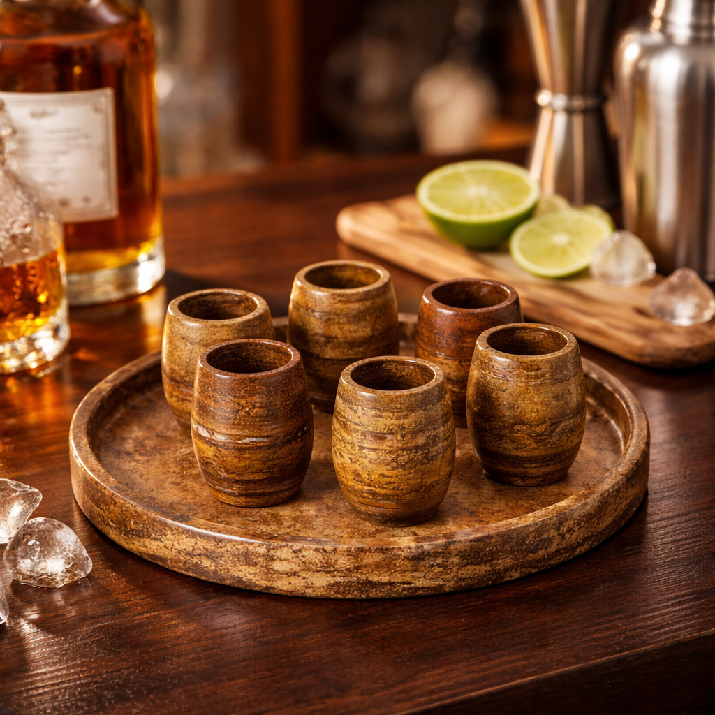Copper Onyx Tequila Shots - Hand carved shot - (Set of 6)