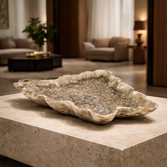 Gray & Beige Decorative Onyx Bowl - Centerpiece - Fruit Platter