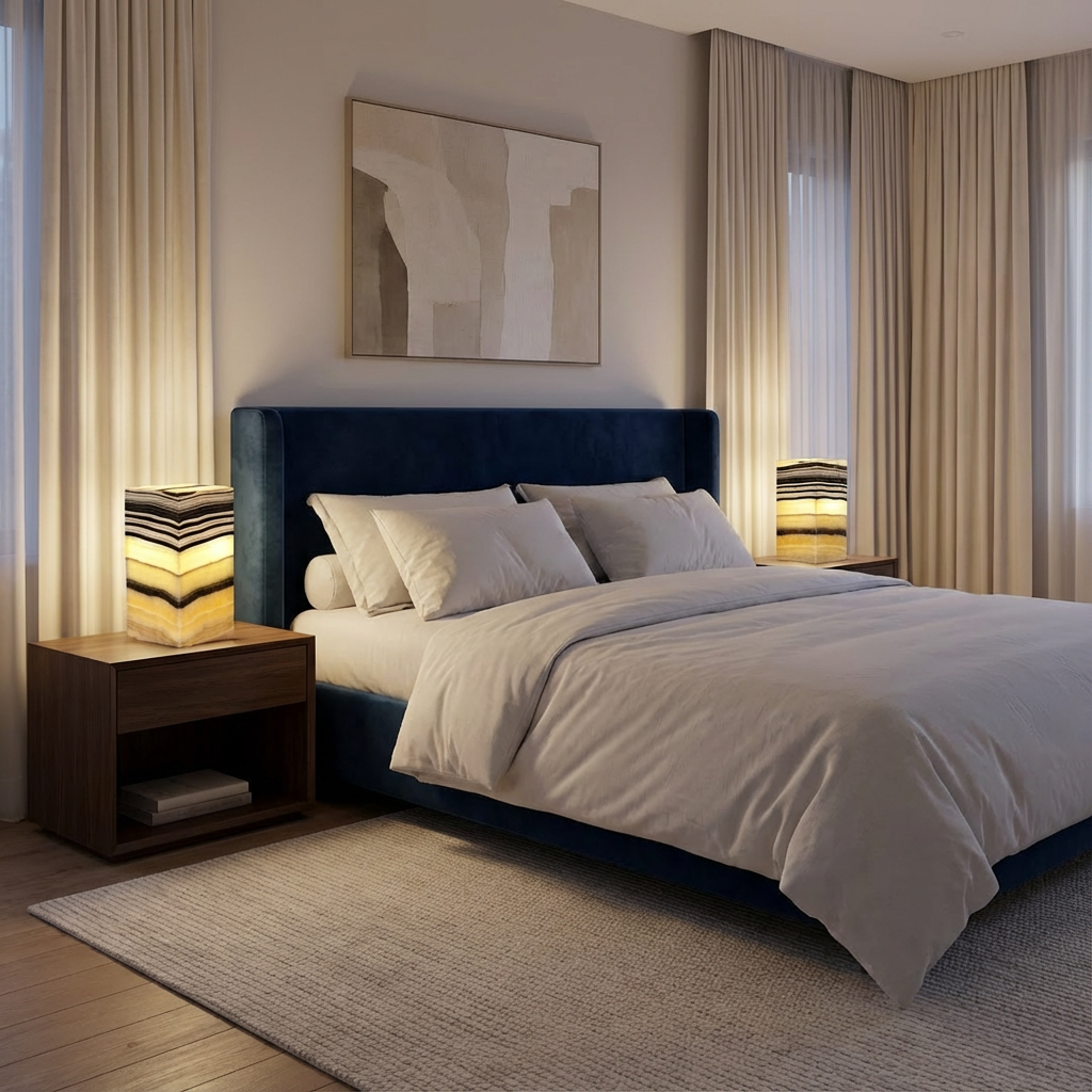 Beige and Black Onyx Stone Lamps(Two Set) - Table Lamp - Home Decor