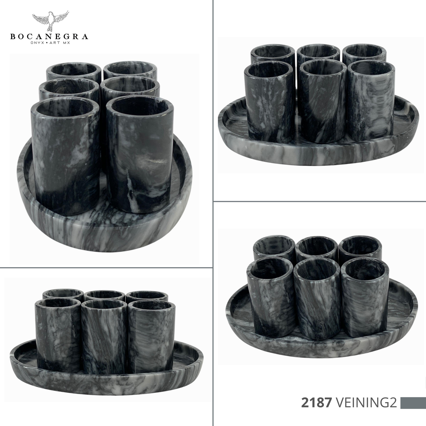 Gray Marble Tequila Shots - Hand carved shot - (Set of 6)