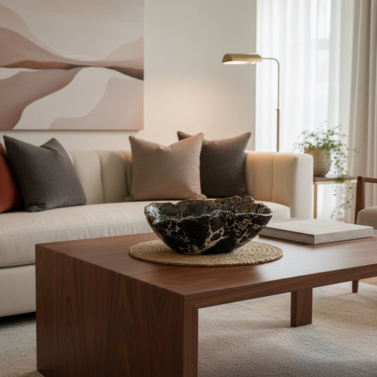 Black Marble Decorative Bowl - Centerpiece - Fruit Platter - Elegant Marble Bowl - Handcrafted Beauty for Your Home