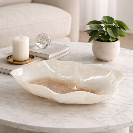 White Onyx Decorative Bowl - Centerpiece - Fruit Platter - Elegant Onyx Bowl - Handcrafted Beauty for Your Home