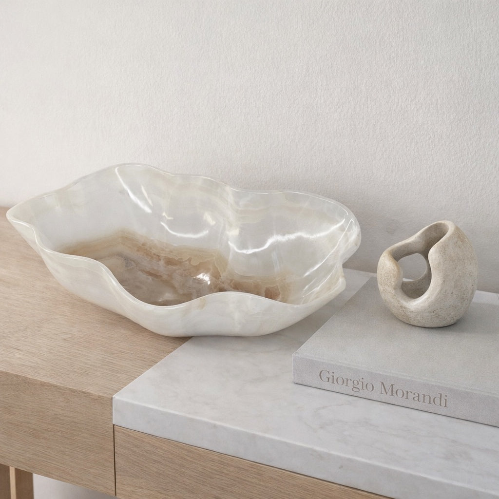 White Onyx Decorative Bowl - Centerpiece - Fruit Platter - Elegant Onyx Bowl - Handcrafted Beauty for Your Home