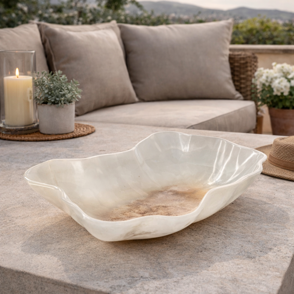 White Onyx Decorative Bowl - Centerpiece - Fruit Platter - Elegant Onyx Bowl - Handcrafted Beauty for Your Home