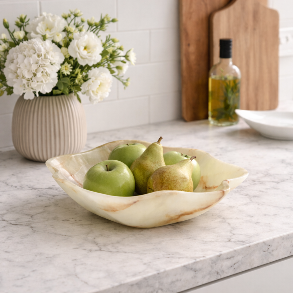 Green Onyx Decorative Bowl - Centerpiece - Fruit Platter - Elegant Onyx Bowl - Handcrafted Beauty for Your Home