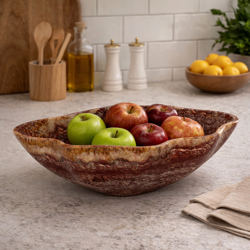 Burgundy Onyx Decorative Bowl - Centerpiece - Fruit Platter - Elegant Onyx Bowl - Handcrafted Beauty for Your Home