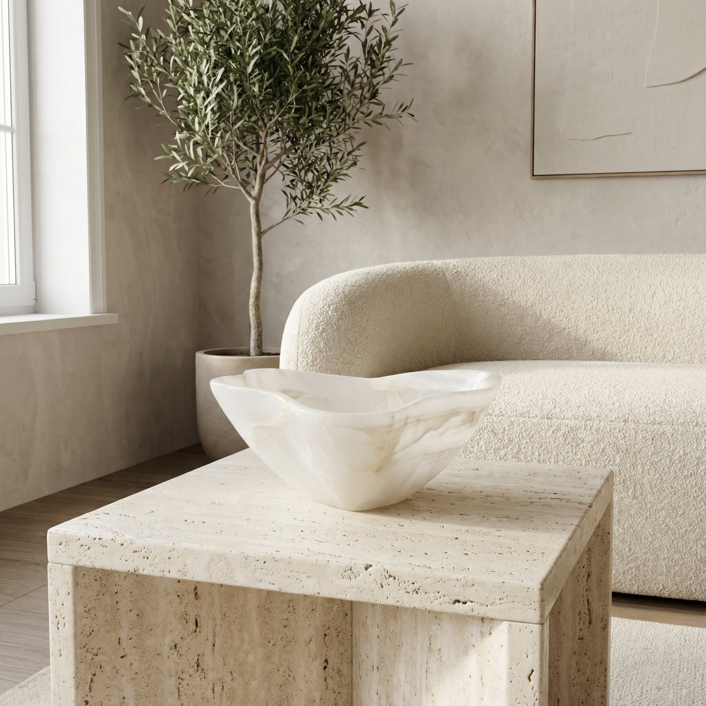 White Onyx Decorative Bowl - Centerpiece - Fruit Platter - Elegant Onyx Bowl - Handcrafted Beauty for Your Home