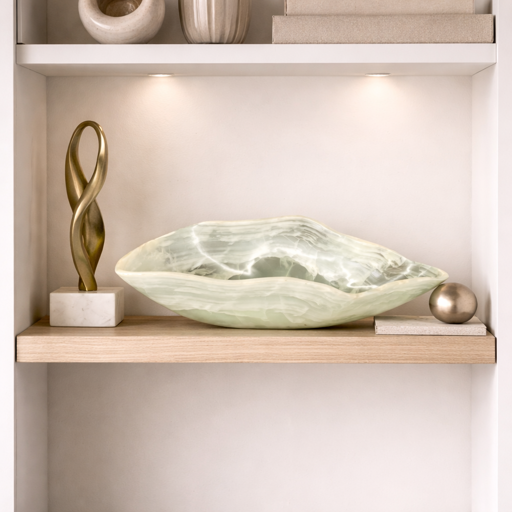 White Onyx Decorative Bowl - Centerpiece - Fruit Platter - Elegant Onyx Bowl - Handcrafted Beauty for Your Home