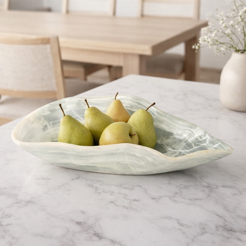 White Onyx Decorative Bowl - Centerpiece - Fruit Platter - Elegant Onyx Bowl - Handcrafted Beauty for Your Home