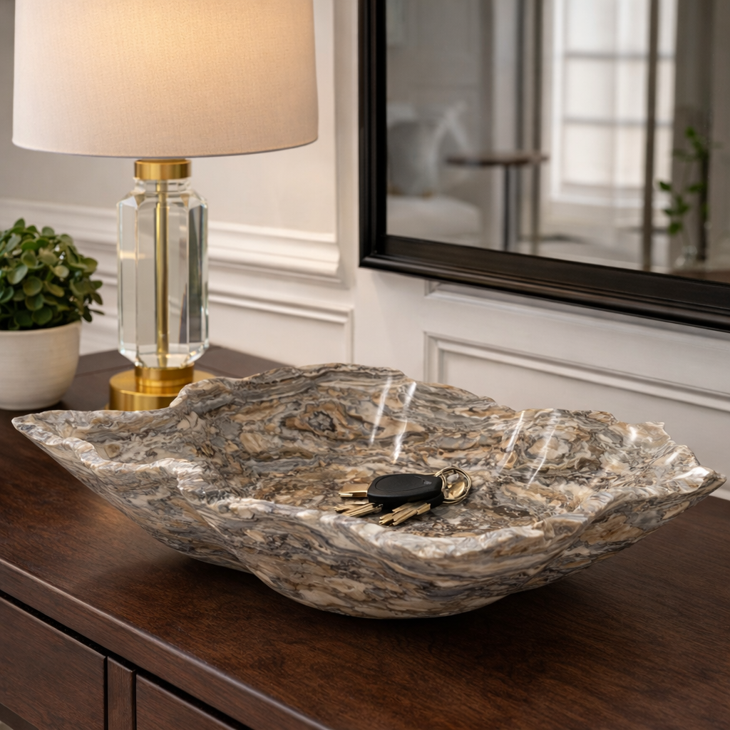 Gray Onyx Decorative Bowl - Centerpiece - Fruit Platter - Elegant Onyx Bowl - Handcrafted Beauty for Your Home