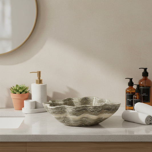 Gray Onyx Decorative Bowl - Centerpiece - Fruit Platter - Elegant Onyx Bowl - Handcrafted Beauty for Your Home