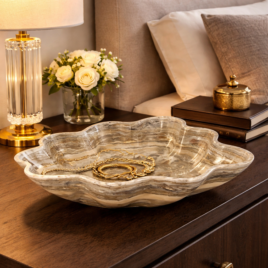 Gray Onyx Decorative Bowl - Centerpiece - Fruit Platter - Elegant Onyx Bowl - Handcrafted Beauty for Your Home