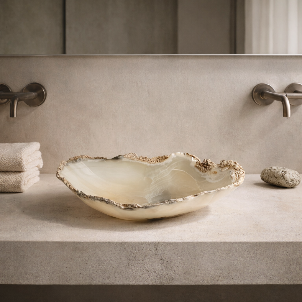 White Onyx Decorative Bowl - Centerpiece - Fruit Platter - Elegant Onyx Bowl - Handcrafted Beauty for Your Home