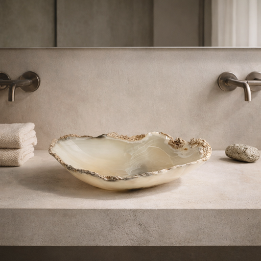 White Onyx Decorative Bowl - Centerpiece - Fruit Platter - Elegant Onyx Bowl - Handcrafted Beauty for Your Home