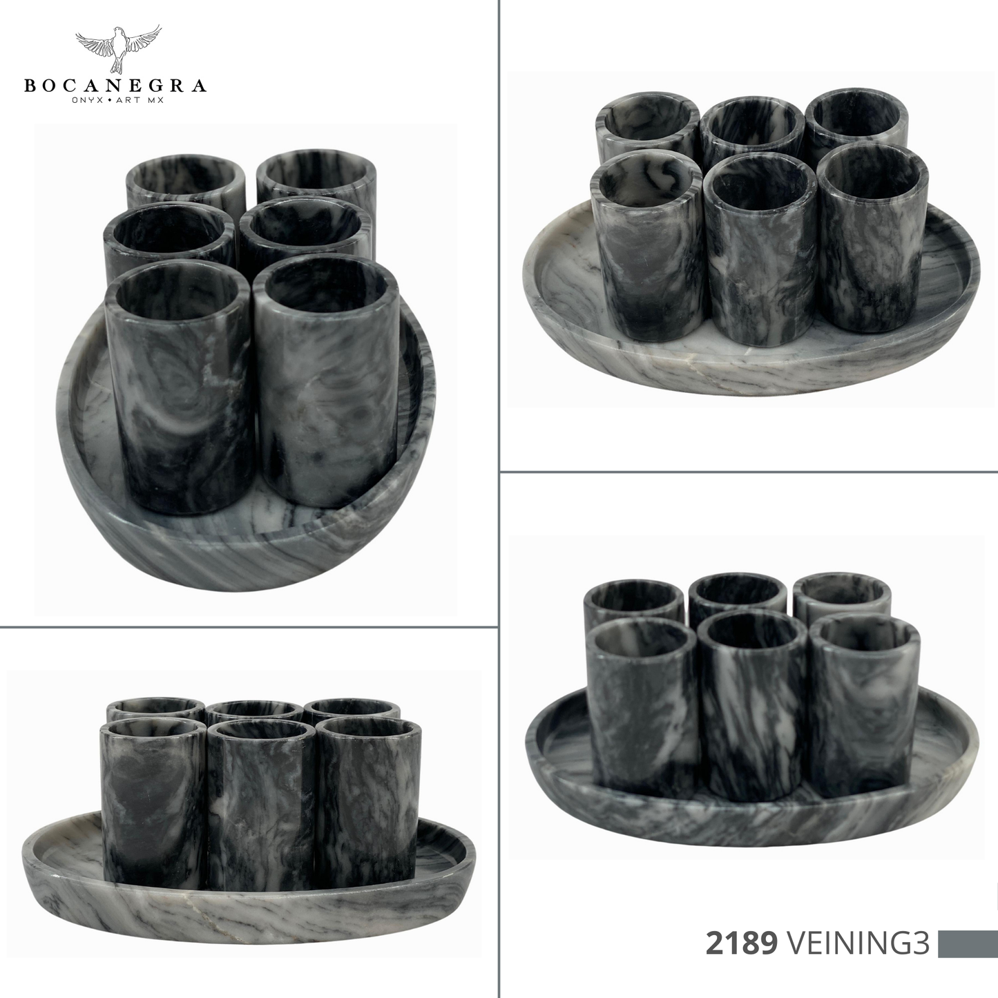 Gray Marble Tequila Shots - Hand carved shot - (Set of 6)