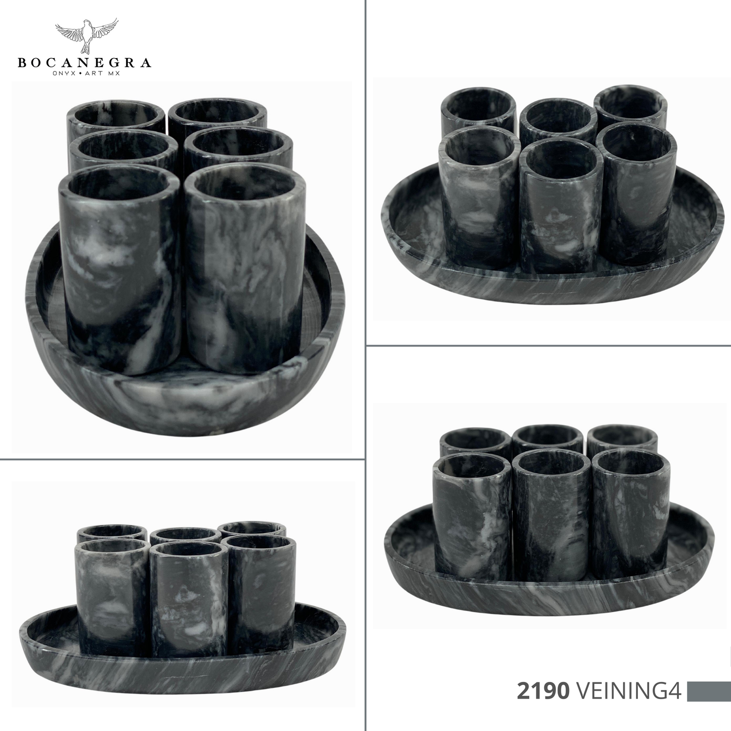Gray Marble Tequila Shots - Hand carved shot - (Set of 6)