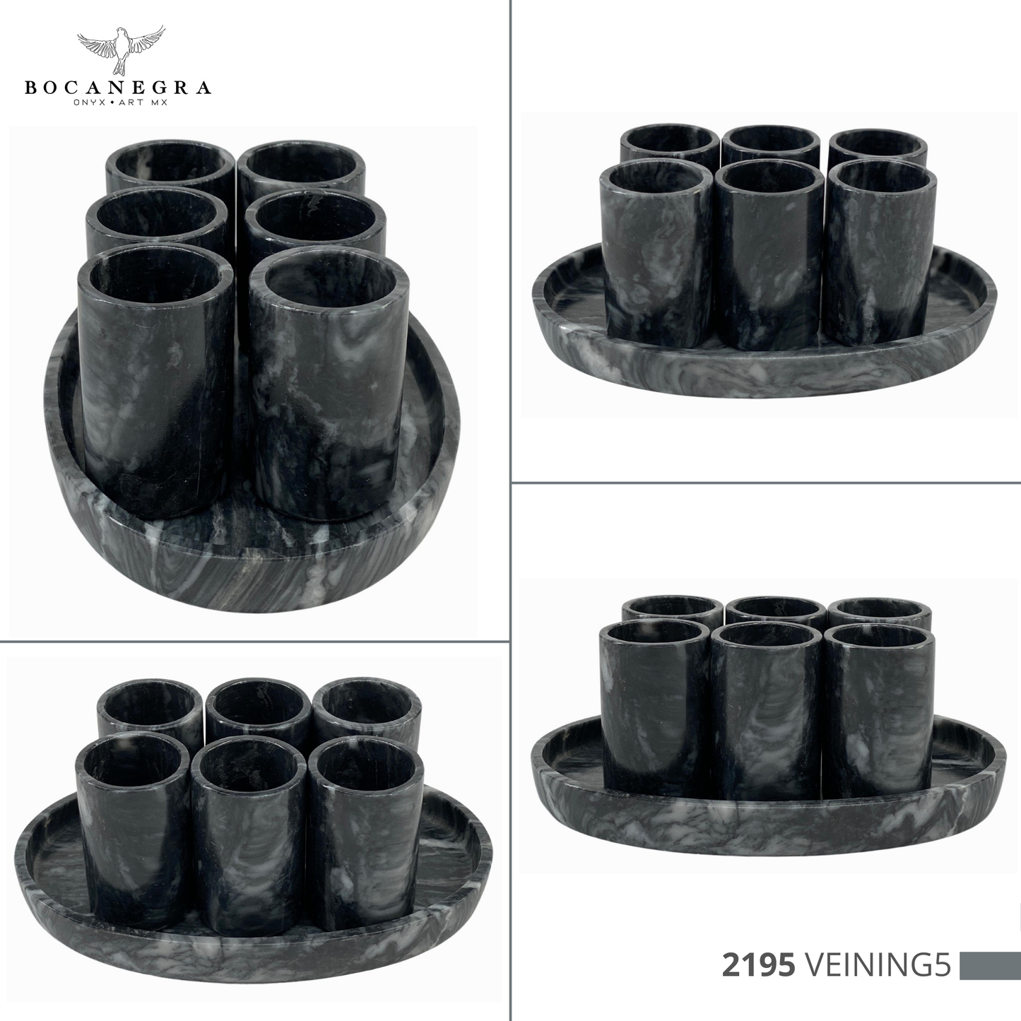 Gray Marble Tequila Shots - Hand carved shot - (Set of 6)