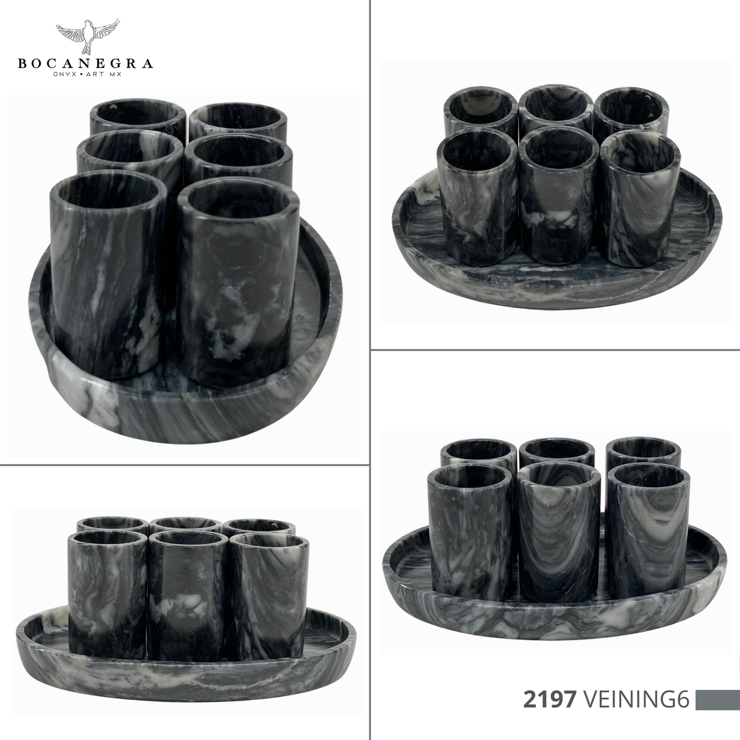 Gray Marble Tequila Shots - Hand carved shot - (Set of 6)