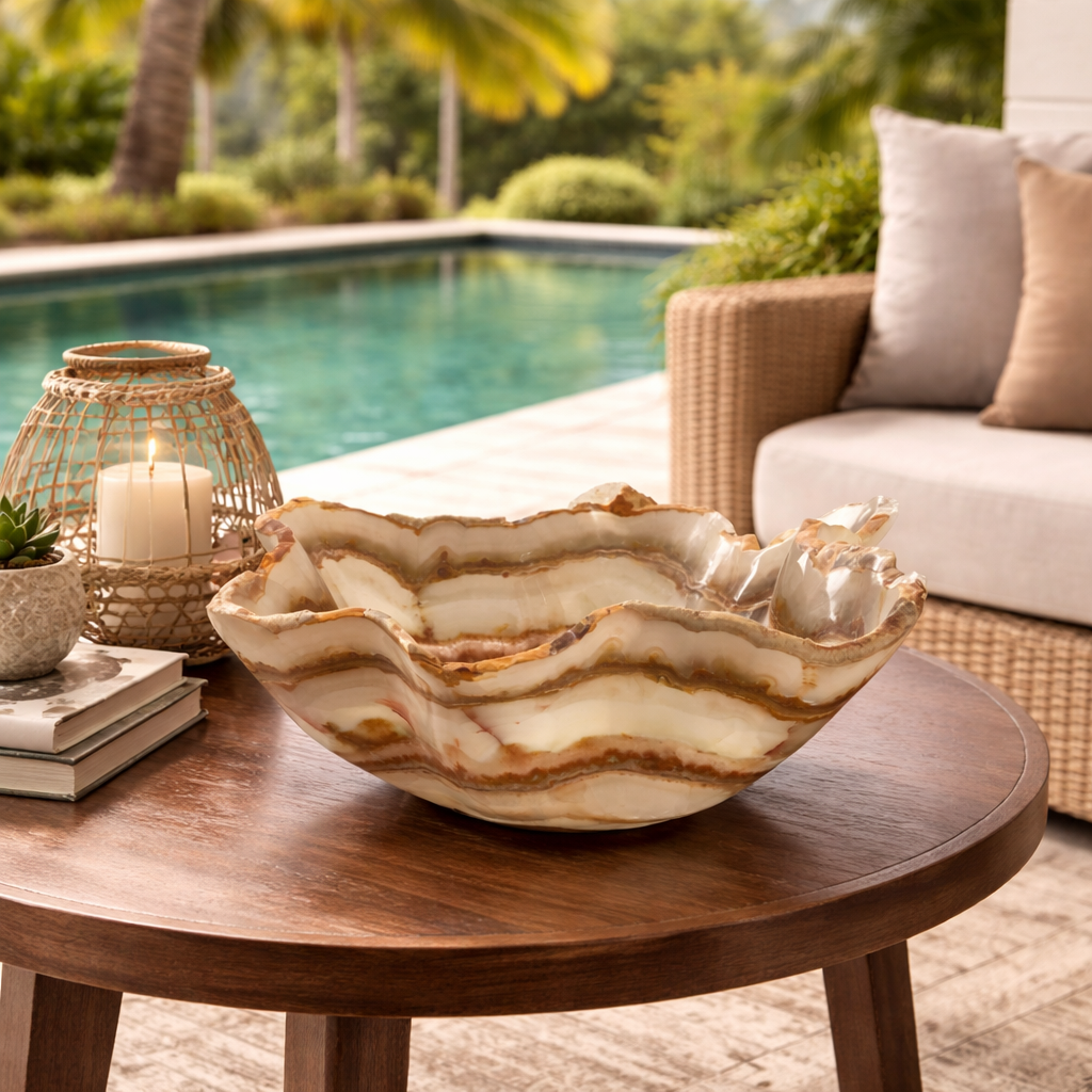 Brown & Beige Decorative Onyx Bowl - Centerpiece - Fruit platter