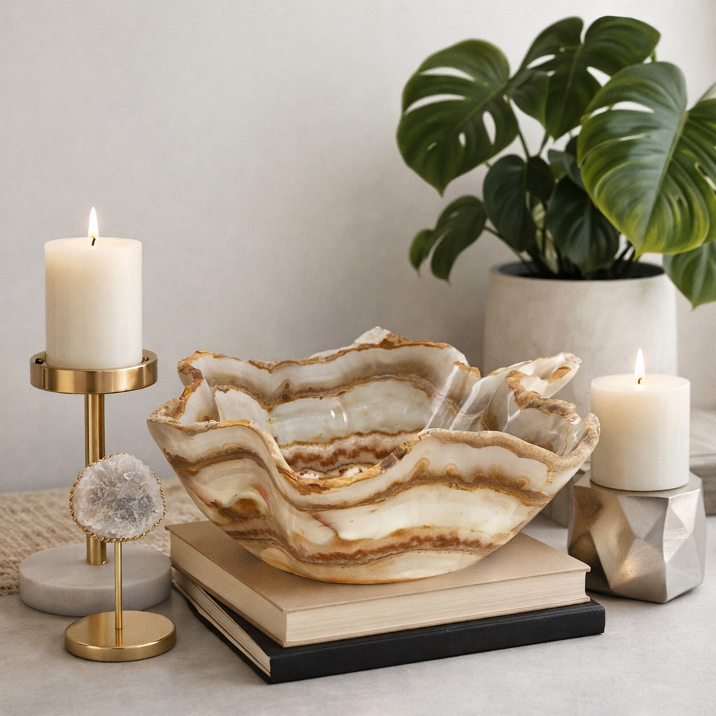 Brown & Beige Decorative Onyx Bowl - Centerpiece - Fruit platter