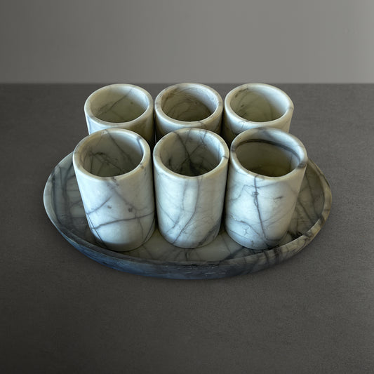 White & Gray MarbleTequila Shots - Hand carved shot - (Set of 6)