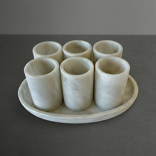White Marble Tequila Shots - Hand carved shot - (Set of 6)