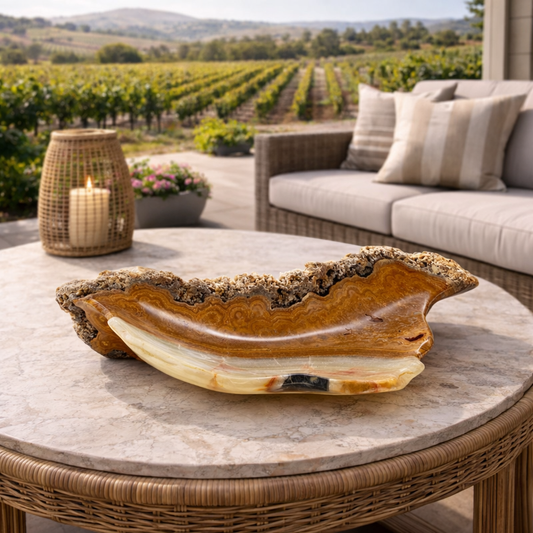 Stunning Beige & Brown Decorative Onyx Bowl - Centerpiece - Fruit platter