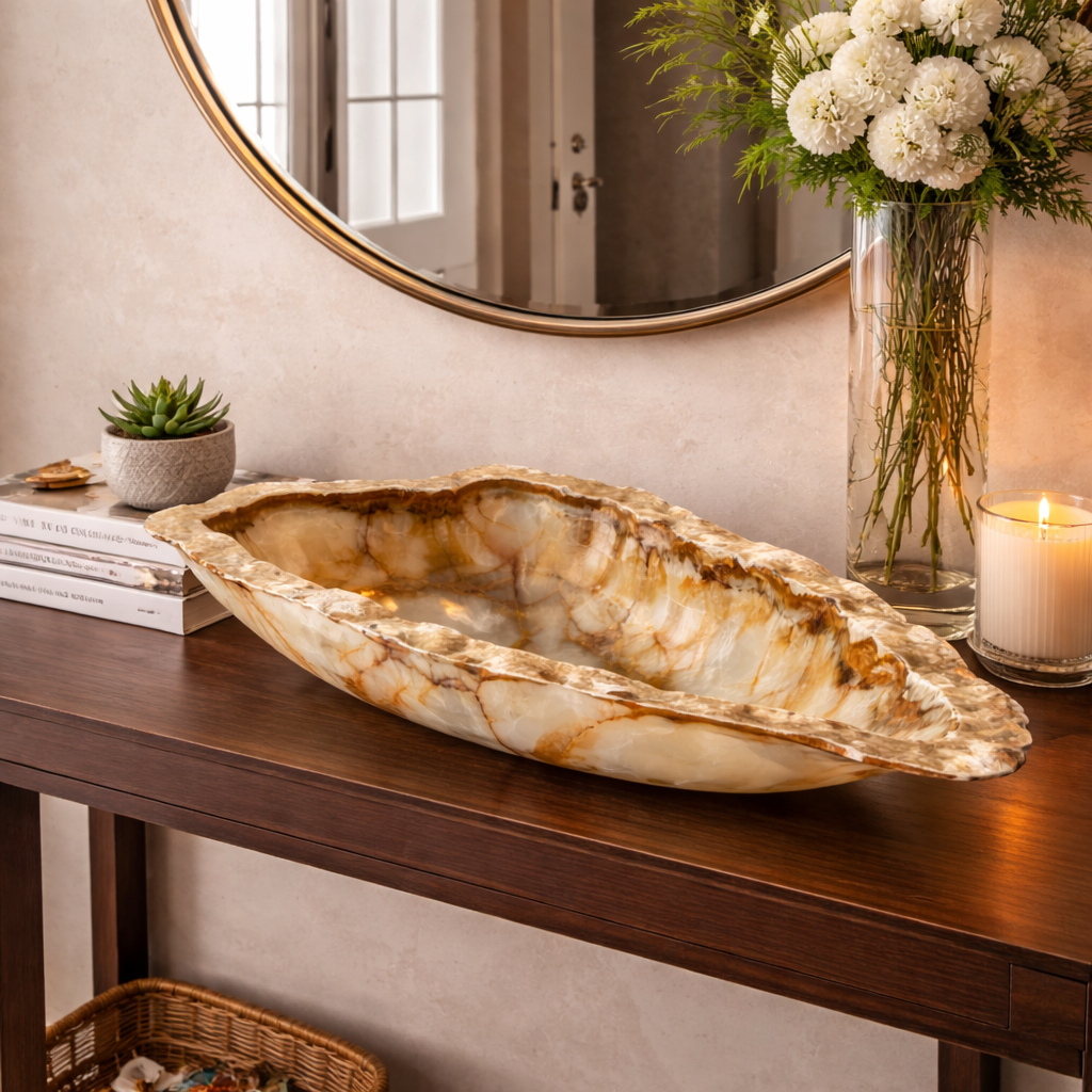 Stunning Brown & Beige Decorative Onyx Bowl - Centerpiece - Fruit platter