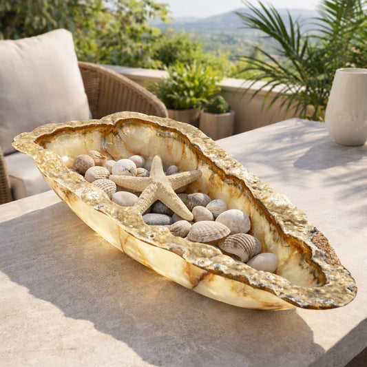 Stunning Brown & Beige Decorative Onyx Bowl - Centerpiece - Fruit platter