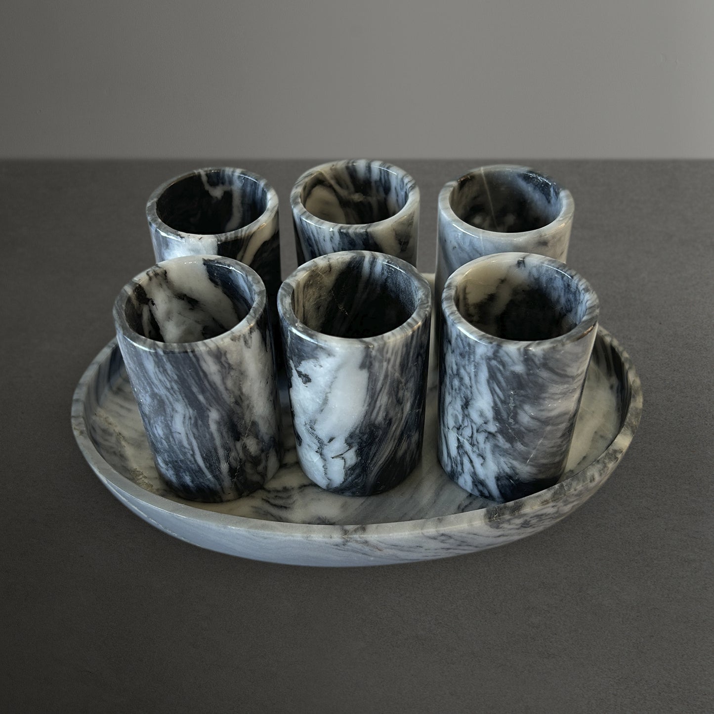 Gray Marble Tequila Shots - Hand carved shot - (Set of 6)