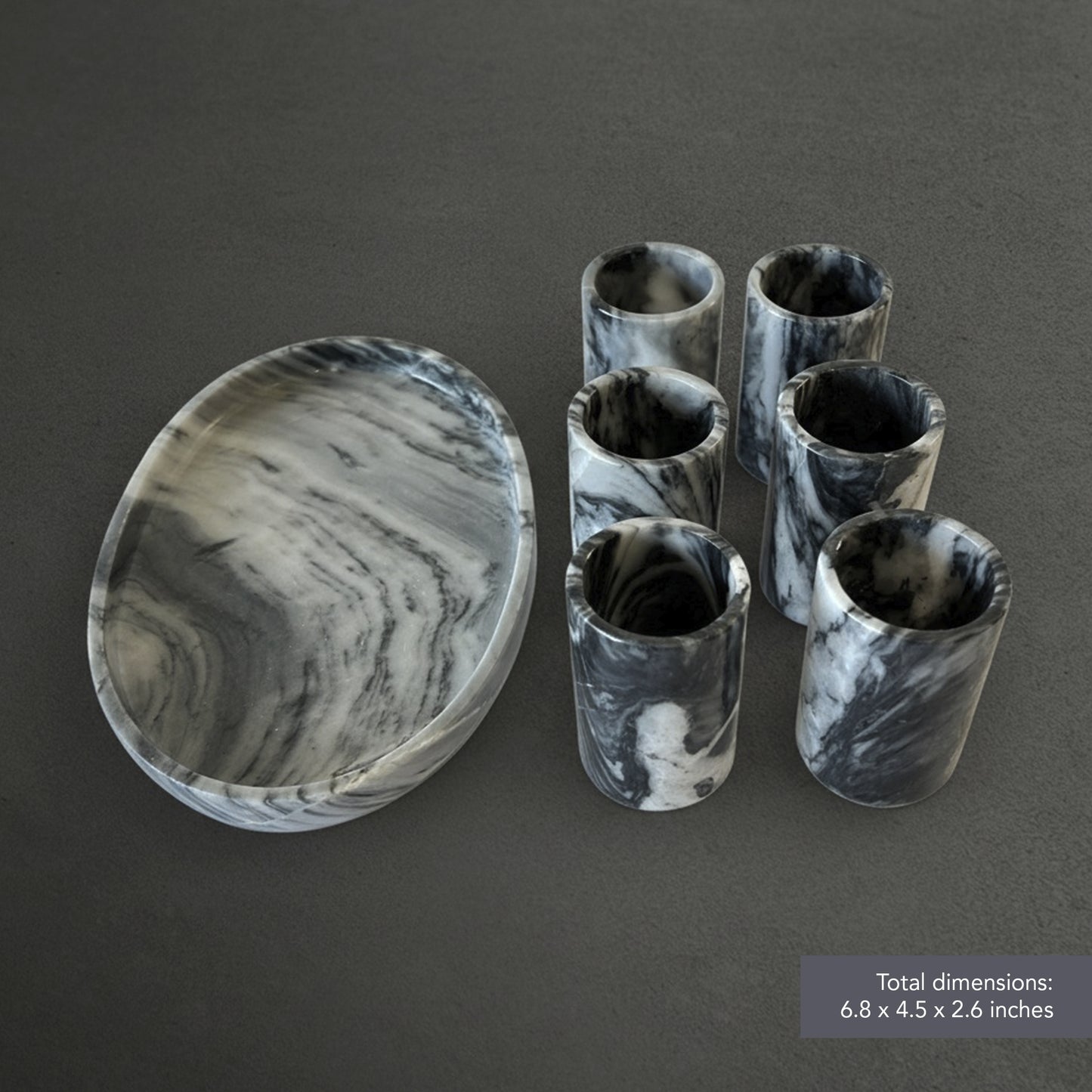 Gray Marble Tequila Shots - Hand carved shot - (Set of 6)