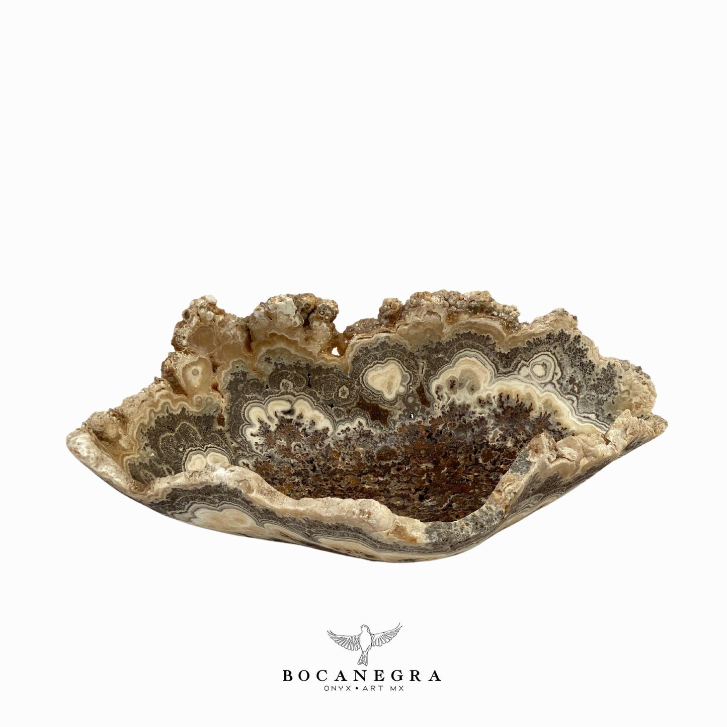 Hand-Carved Onyx Bowl – Natural Stone Centerpiece, Beige & Gray